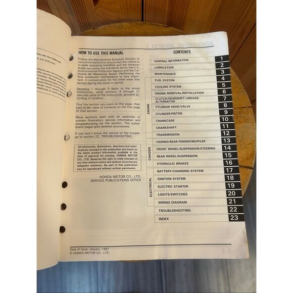 OEM Honda Motorcycle 1987 CBR600F HURRICANE Service Manual  (5430) - Picture 7 of 7